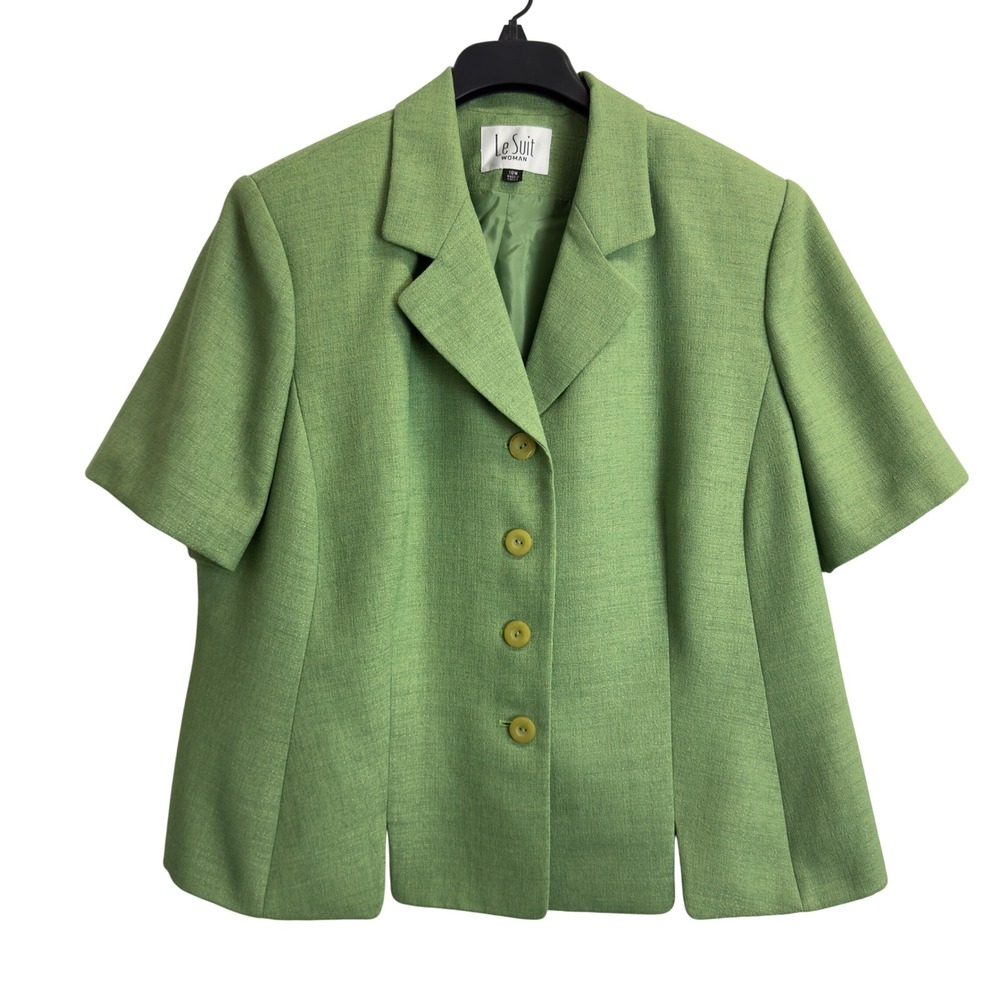 Le Suit Woman Lime Green Short Sleeve Blazer Jacket Plus Size 18W Textured